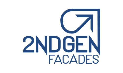 2NDGEN Facades logo featuring blue text and an upward arrow design on a white background