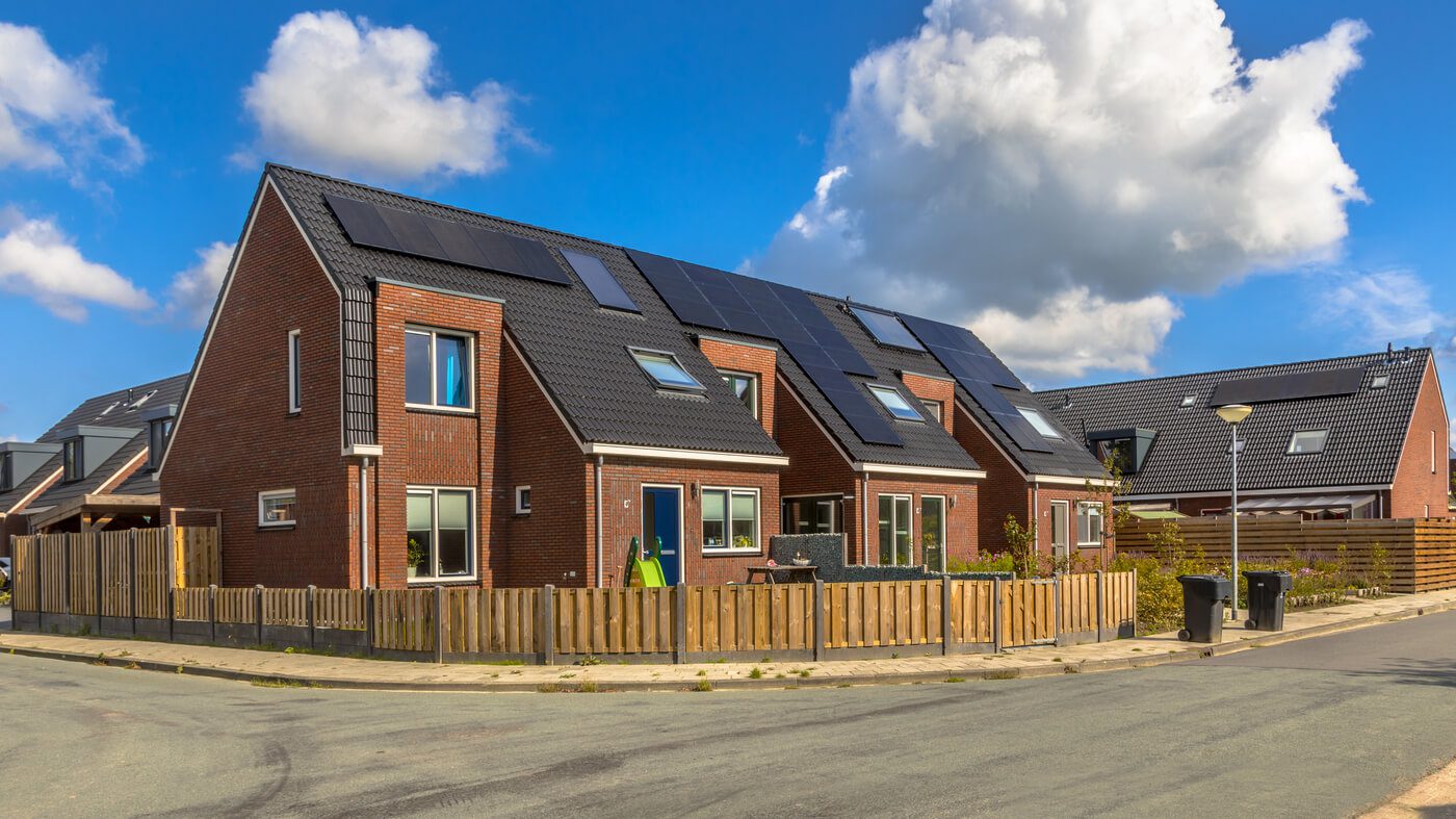 Modern houses with solar panels on the roofs in Edinburgh