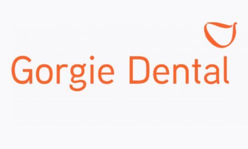 Gorgie Dental logo, featuring orange text with a stylized tooth outline on a white background