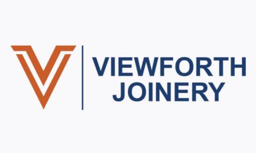 Viewforth Joinery logo featuring an orange stylized "V" and blue text on a white background