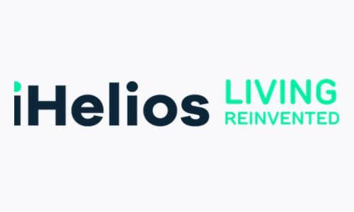 iHelios logo with "iHelios" in black and "LIVING REINVENTED" in green on a white background